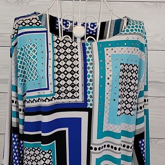 JM Collection geometric print tunic blouse Size XL - Picture 2 of 12